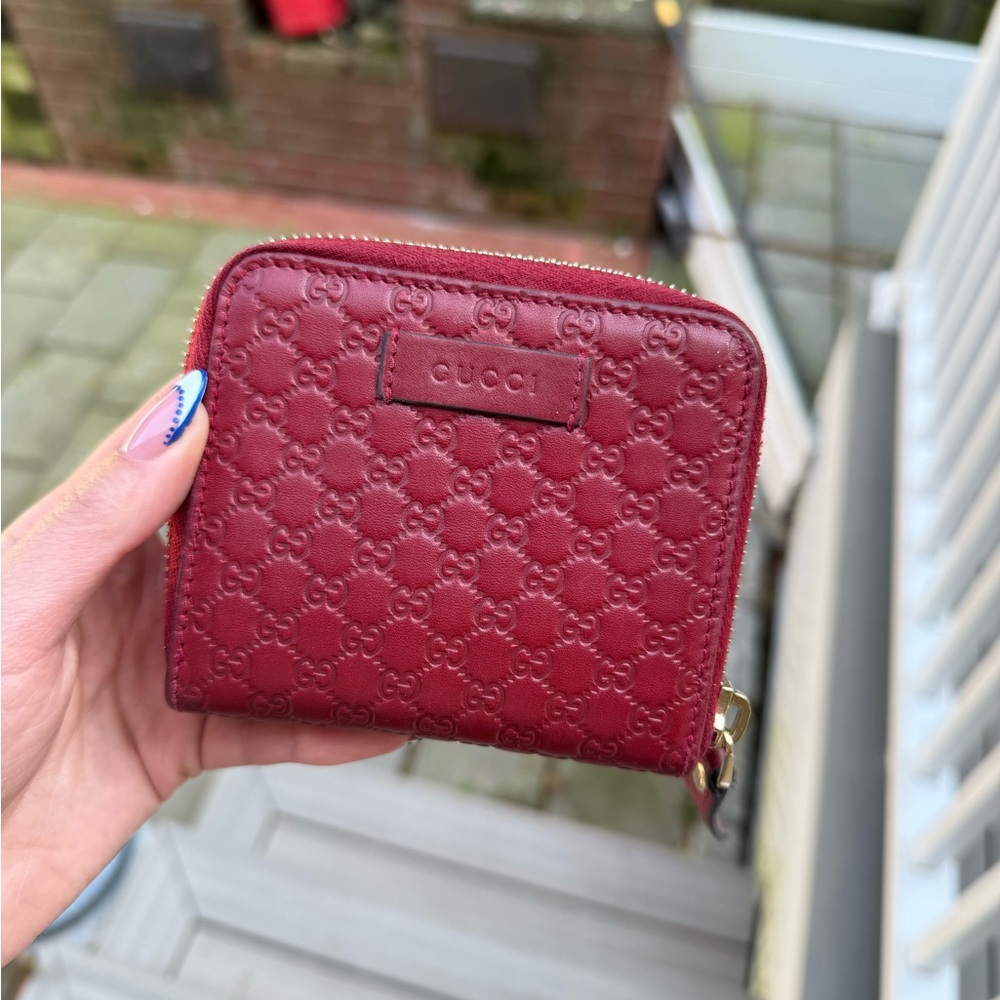Gucci Red Guccissima Leather Wallet with Gold Hardware